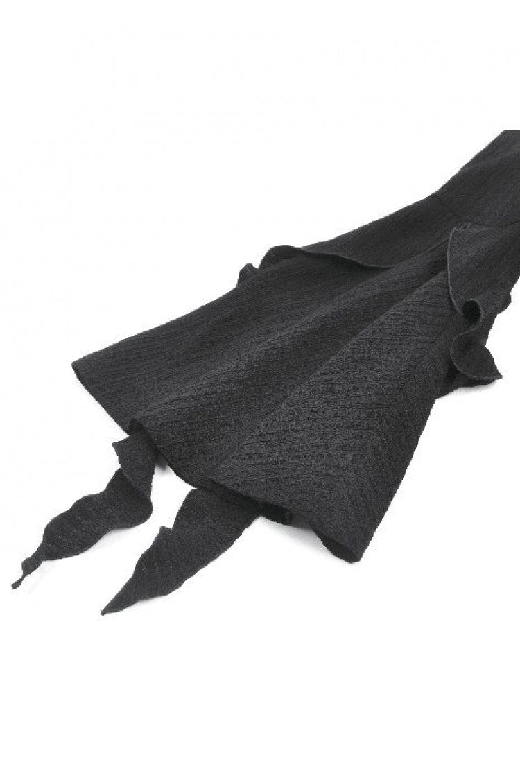 Black Cross Ruffled V Collar Irregular Split Long Trumpet Sleeves Women's Gothic Crop Top with Streamer - Product - 14