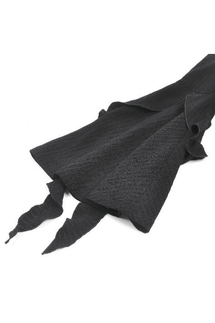 Black Cross Ruffled V Collar Irregular Split Long Trumpet Sleeves Women's Gothic Crop Top with Streamer - Product - 14