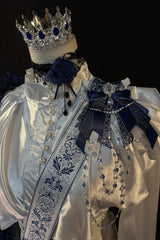 White/Blue [Royal Knight] Stand Collar Long Sleeves Gothic Vintage Cool Lolita Set - Product - 5