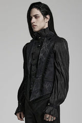 Black Lapel Collar Multi-layer Floral Print Ruffle Lace Mens Gothic Vest - Product - 2