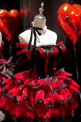 Red [Love Poems of the Heart] Sleeveless Triple-Layered Ruffled Lace Lace-Up Sweet Lolita Jsk Dress - Product - 3