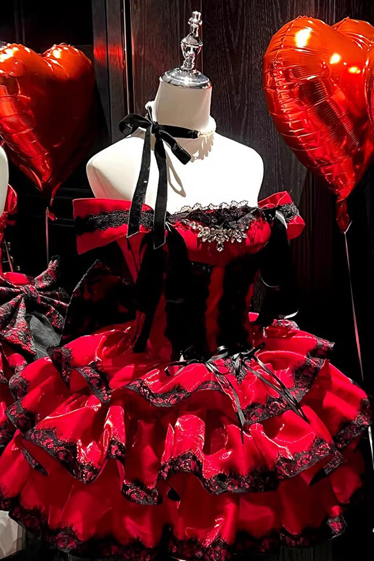 Red [Love Poems of the Heart] Sleeveless Triple-Layered Ruffled Lace Lace-Up Sweet Lolita Jsk Dress - Product - 3
