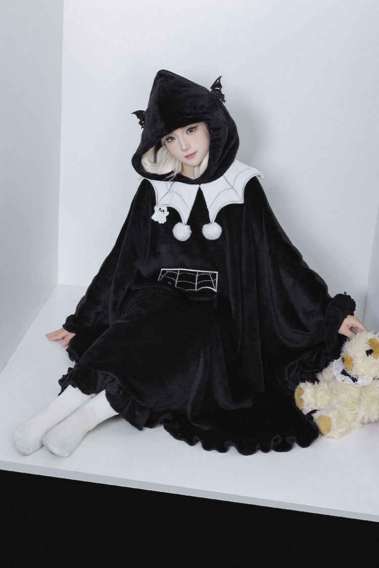 Black Bat Ruffle Hooded Sweet Lolita Coat Cloak - Product - 4