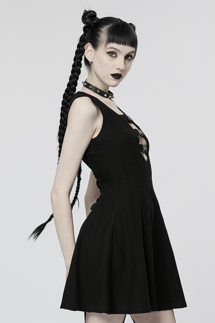 V Collar Sleeveless Buckle Women's Steampunk Dress 2 Color - Product - 2
