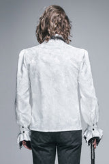 White Shining Rose Print Lace Cuff Mens Gothic Blouse - Product - 3