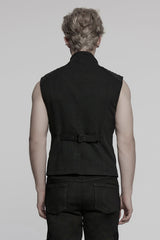 Black Stand Collar Armour Stitching Men's Punk Vest - Product - 3