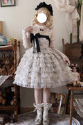 Multi-Color Wonderland Travels Multi-Layered Print Ruffle Bowknot Sweet Tiered (Dress Only) front view