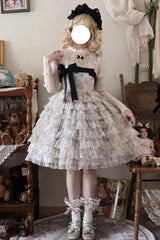 Multi-Color [Wonderland Travels] Multi-Layered Print Ruffle Bowknot Sweet Lolita Tiered Dress - Multi-Color - 1