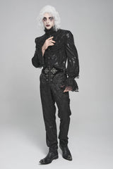 Black Printed Lace-Up Buckled Zippered Men's Gothic Pants - Product - 3