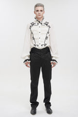 Black Retro High Waist Pattern Side Side Adjustable Leather Men's Gothic Pants - Product - 4
