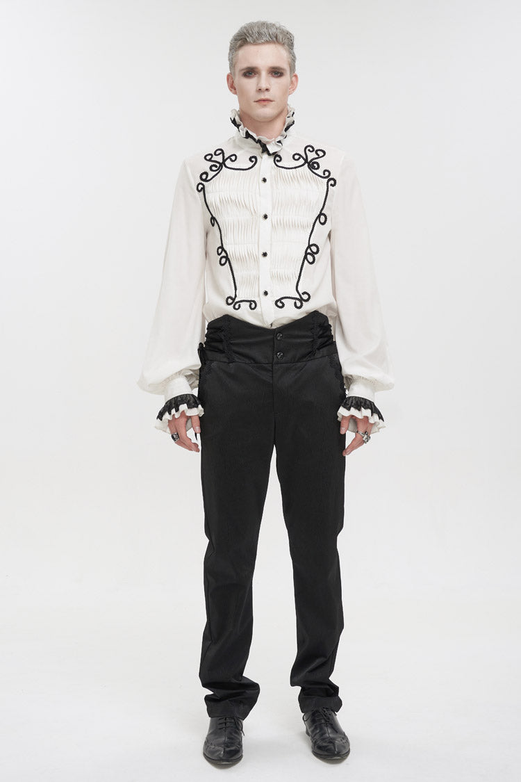 Black Retro High Waist Pattern Side Side Adjustable Leather Men's Gothic Pants - Product - 4