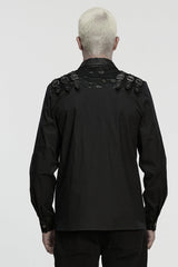 Black Lapel Collar Long Sleeves Stitching Buckle Straps Men's Punk Blouse - Product - 3