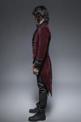 Red Embroidery Swallowtail Hem Mens Gothic Victorian Coat - Product - 3