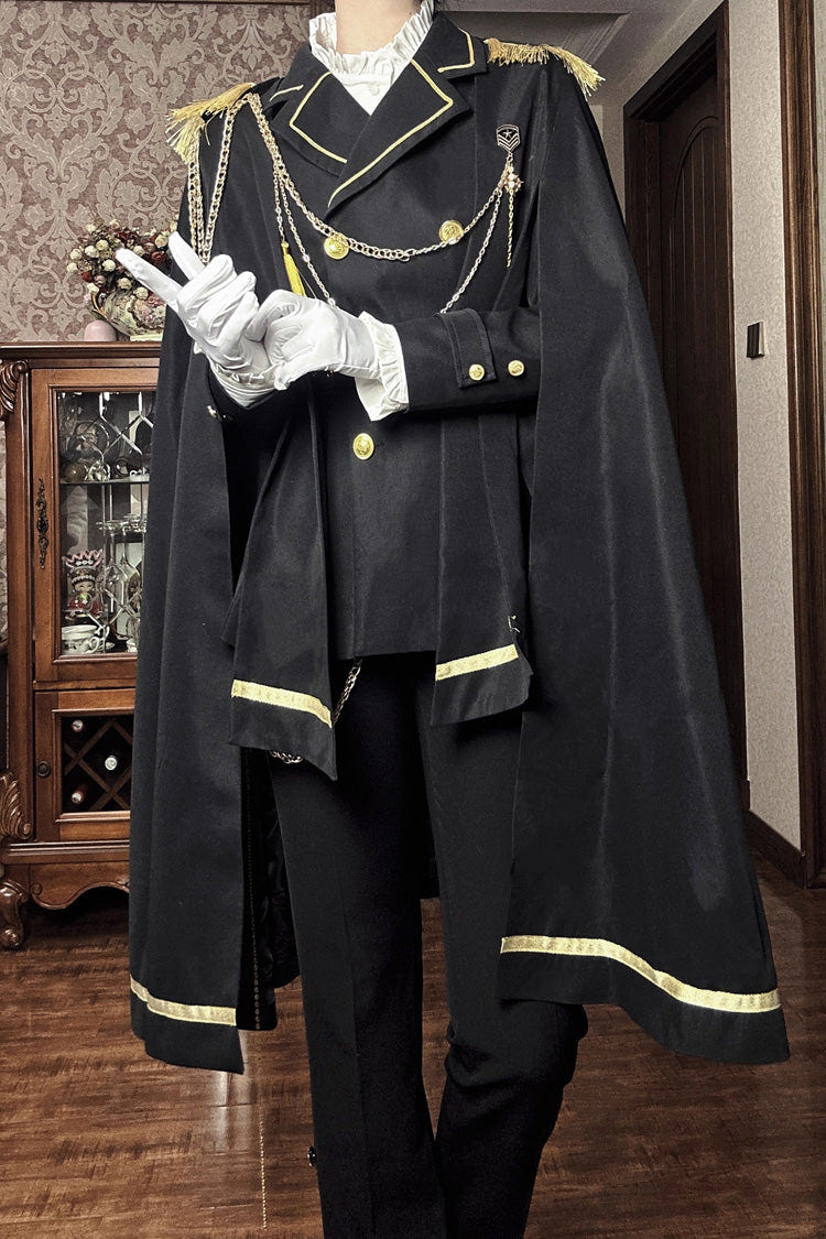 Black Lapel Collar Long Sleeves Ouji Military Prince Handsome Lolita Suit Coat - Product - 10