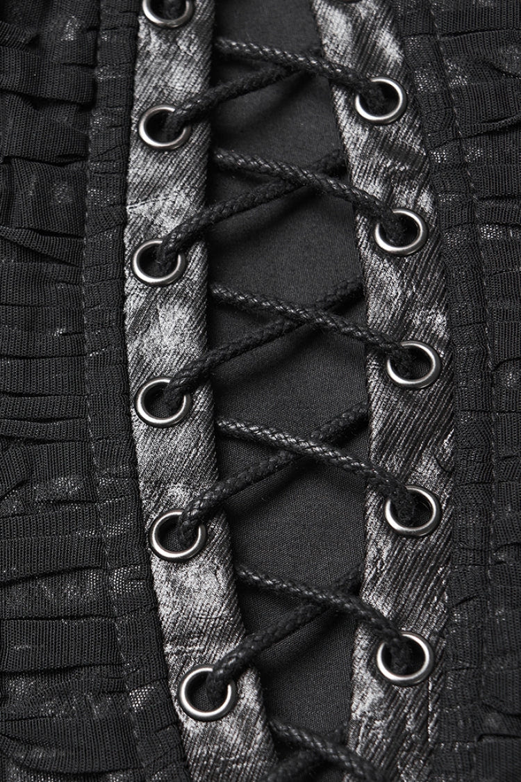 Black Sleeveless Lace-Up Side Zipper Pleated Women's Punk Corset - Product - 5