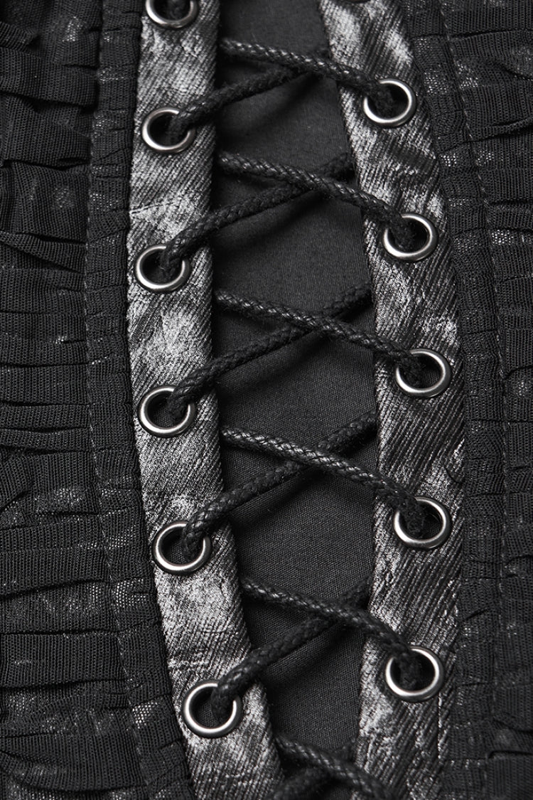 Black Sleeveless Lace-Up Side Zipper Pleated Women's Punk Corset - Product - 5