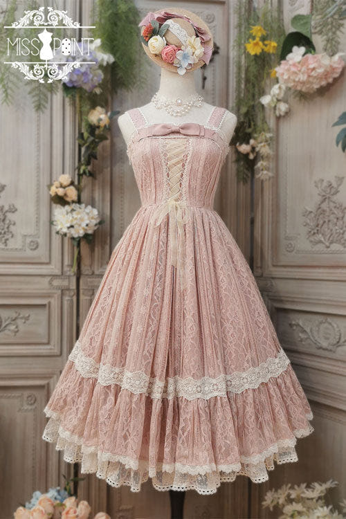 Pink Solid Color Elegant Vintage Rose Multi-Layer Embroidery Ruffled Sweet Lolita JSK Dress - Pink - 1