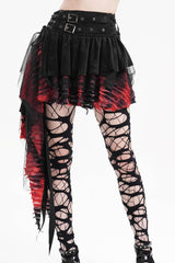 Black/Red Stitching Irregular Mesh Women's Gothic Skirt - Product - 3
