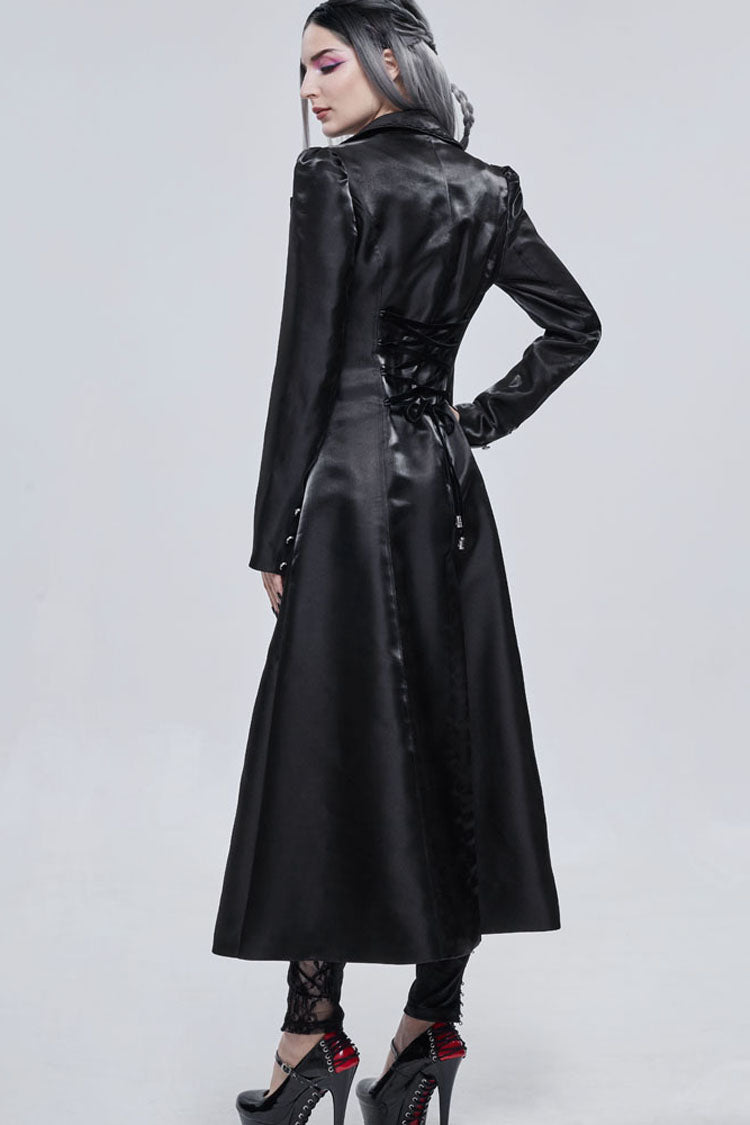 Black Gothic Lace-Up Lapel Skull Brooch Delicate Button Women's Coat - Product - 8
