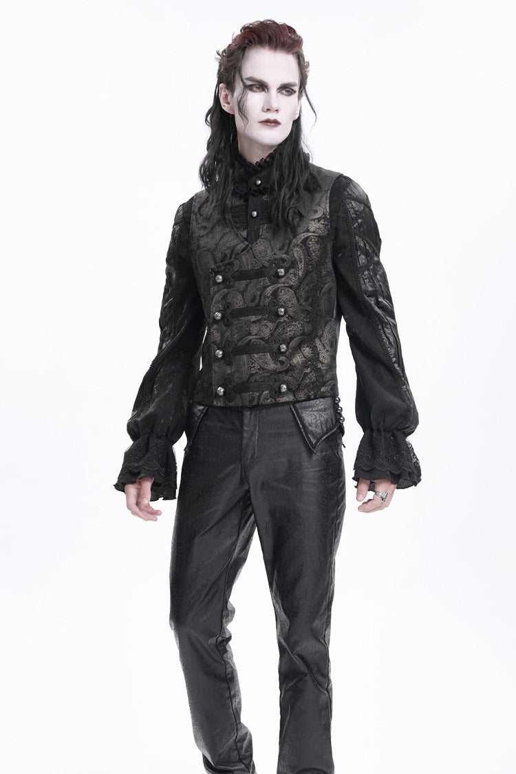 Gloden Sleeveless Floral Print Buckle-up Men's Gothic Vest - Product - 2