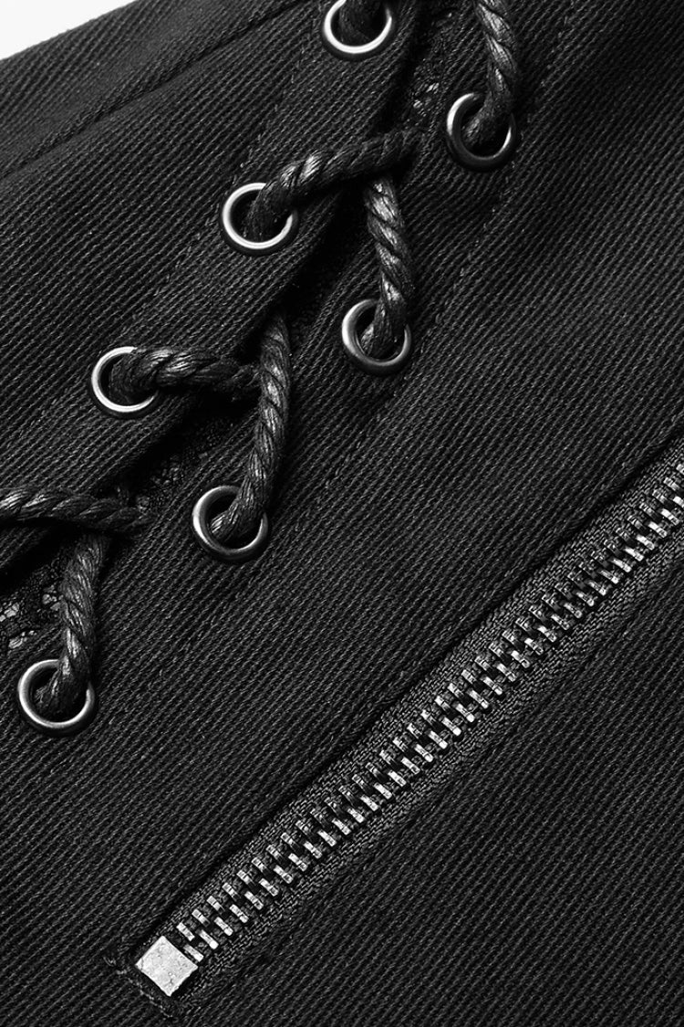 Buttonhole Drawstring Stitching Lace-Up Mesh Women's Steampunk Skinny Jeans Pants 2 Colors - Product - 13