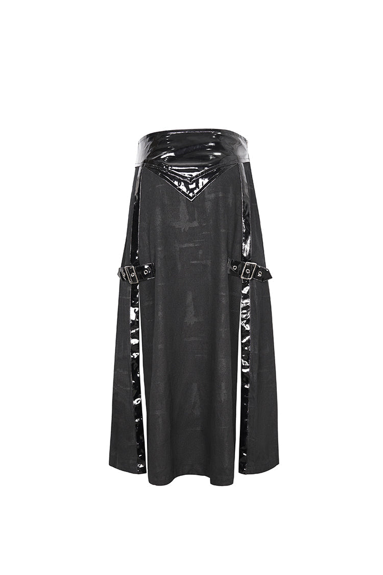 Black Patent Leather Splice Split Men's Punk Skirt - Product - 10