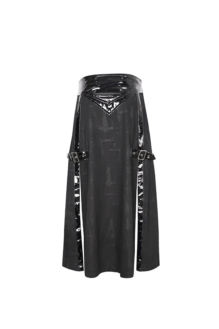 Black Patent Leather Splice Split Men's Punk Skirt - Product - 10
