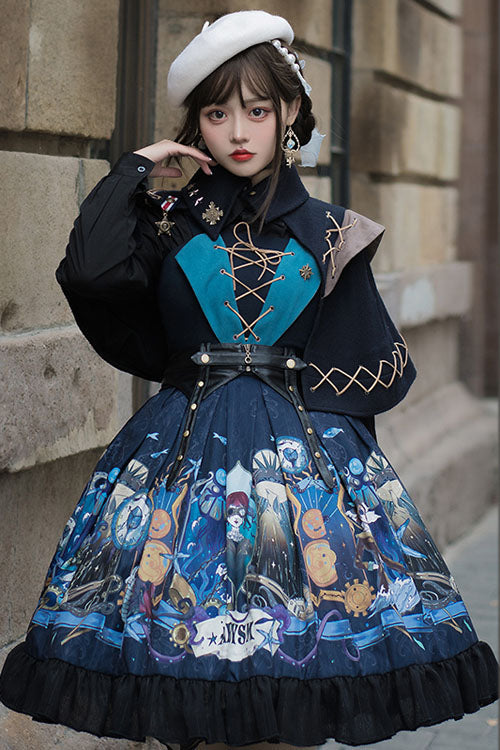 Dark Bule Sea of Abyss Japanese Style Ruffled Classic Lolita JSK Dress - Product - 2