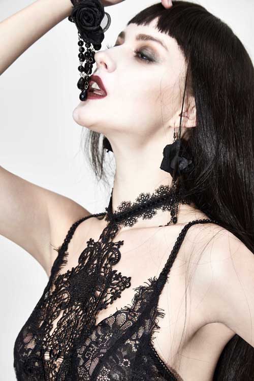 Black Mysterious Night Transparent Lace High Waist Sexy Halter Long Gothic Womens Dress - Product - 8