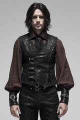 Black V Collar Sleeveless Stripes Buckle Men's Punk Vest - Black - 1