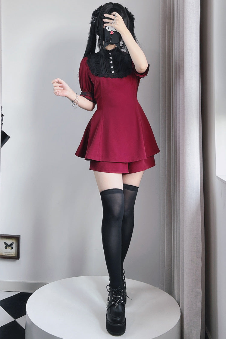 Choir Fake Collar Short Sleeves Lace Jirai Kei Japanese Dress Set 2 Colors - Product - 6