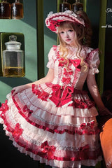 Red [Ribbon Berries] Sleeveless Multi-Layered Ruffle Bowknot Lace Sweet Lolita Jsk Dress - Product - 11