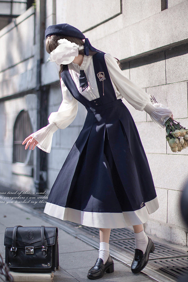Blue Sleeveless Classic College Style Elegant Lolita Jumper Dress - Product - 5