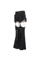Black Segmented Splicing Old Fashioned Holes Flared Women's Punk Trouser - Product - 8