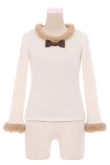 [Bunny Transformation] Detachable Bunny Cake Sleeveless Triple-Layered Ruffled Bow Sweet Strap Dress 2 Colors - White/Brown-Blouse - 13