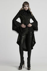 Black Lapel Collar Long Trumpet Sleeves Jacquard Women's Gothic Jacket - Product - 4