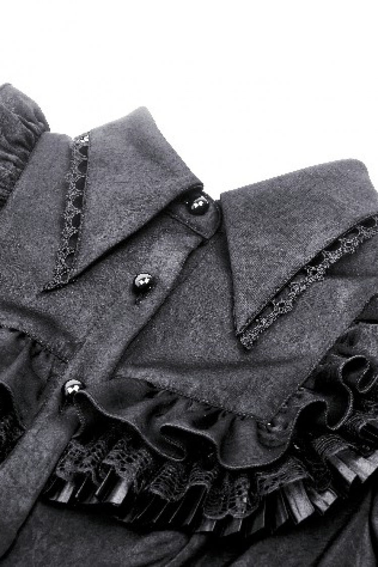 Black Point Collar Short Puff Sleeves Ruffled Women's Gothic Blouse - Product - 14