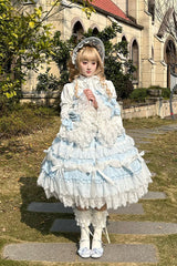 Blue Sleeveless Multi-Layered Ruffle Bowknot Lace Sweet Plus Size Lolita Jsk Dress - Product - 3