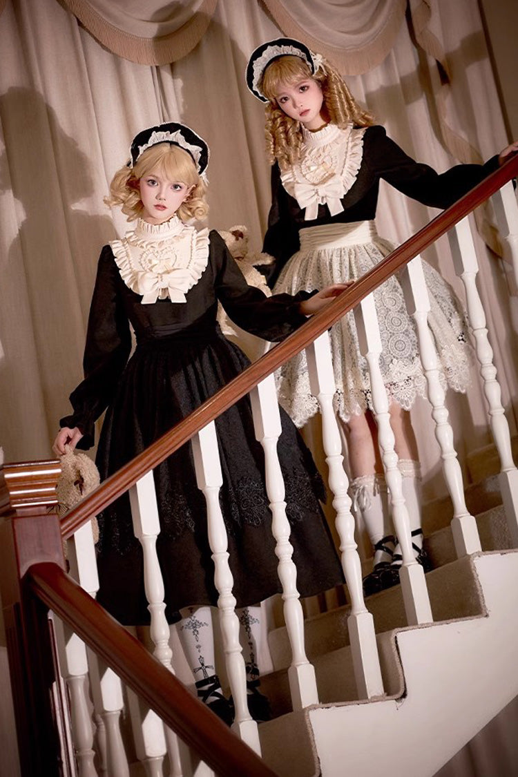 Black [Twilight Choir] Long Sleeves Bowknot Lace Sweet Vintage Lolita Dress 2 Versions - Product - 4