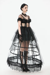 Black V Collar Short Sleeves Multi-Layered Sheer Mesh Women's Gothic Dress - Product - 10