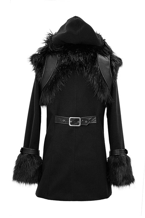 Black Cape Collar Punk Long Mens Coat With Fur - Product - 7