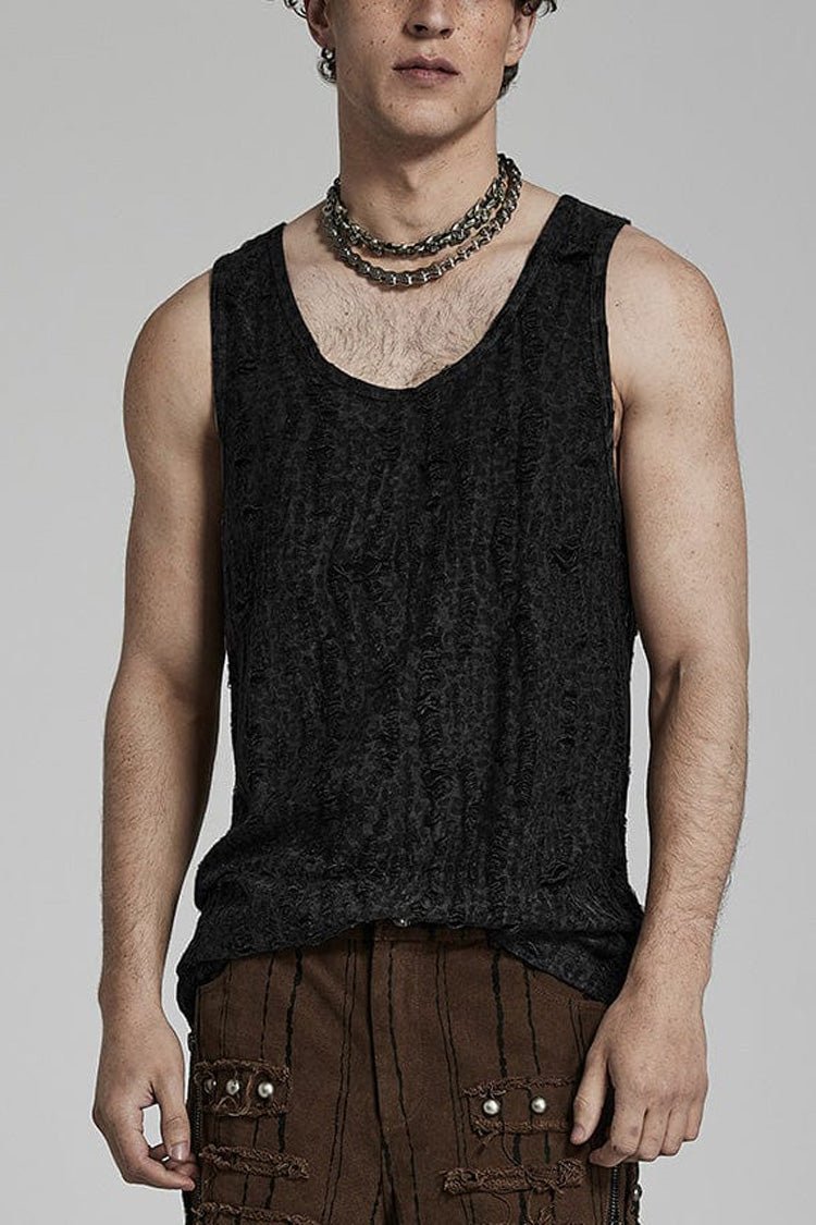 Sleeveless Print Ripped Mens Steampunk Vest 2 Colors - Black - 1