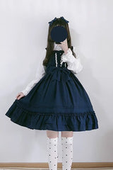 Ice Cream Bowknot Ruffle Chiffon Sweet Lolita Jsk Dress 7 Colors - Dark Blue - 2