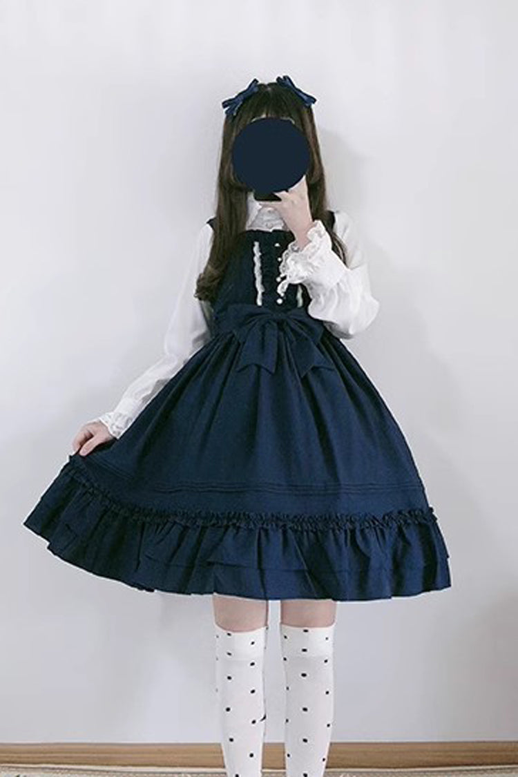 Ice Cream Bowknot Ruffle Chiffon Sweet Lolita Jsk Dress 7 Colors - Dark Blue - 2