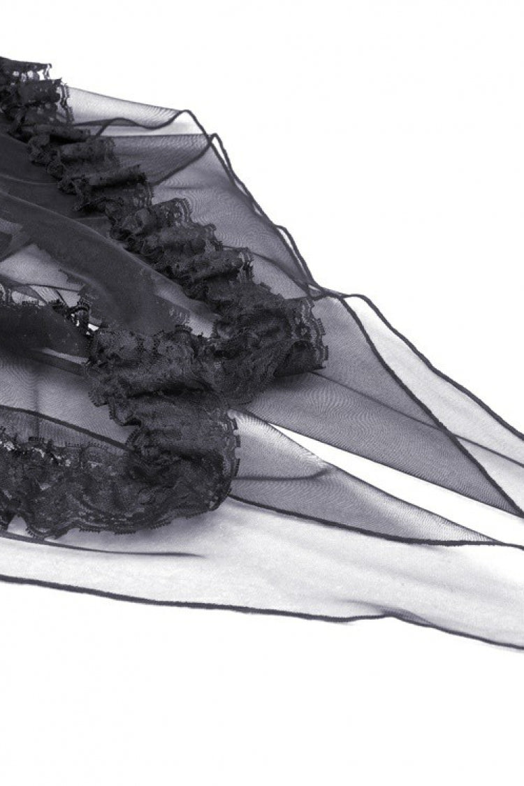 Black Sleeveless Lace-Up Layered Swallowtail Lace Women's Gothic Wedding Dress - Product - 18