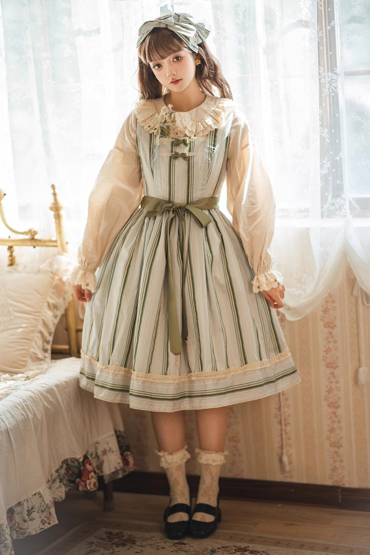 Forest Atlas Striped Print Bowknot Sweet Lolita Jumper Dress 3 Colors - Product - 4