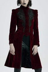 Victorian Stand Collar Long Sleeves Floral Womens Gothic Coat 2 Colors - Red - 5