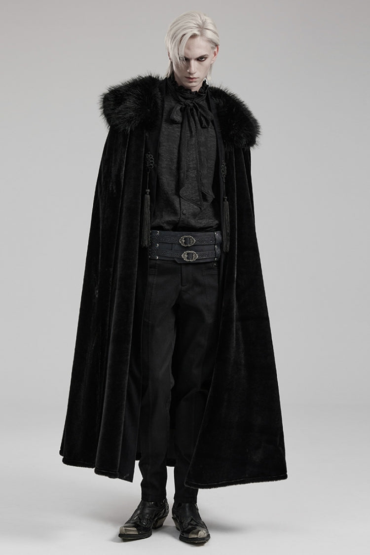 Black Detachable Collar Men's Gothic Cloak Coat - Product - 4