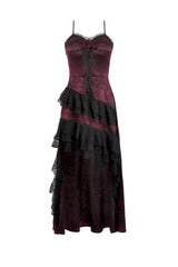 Black/Red Rose Irregular Multi-Layered Lace Ruffled Women's Gothic Slip Dress Wedding Dress - Product - 3