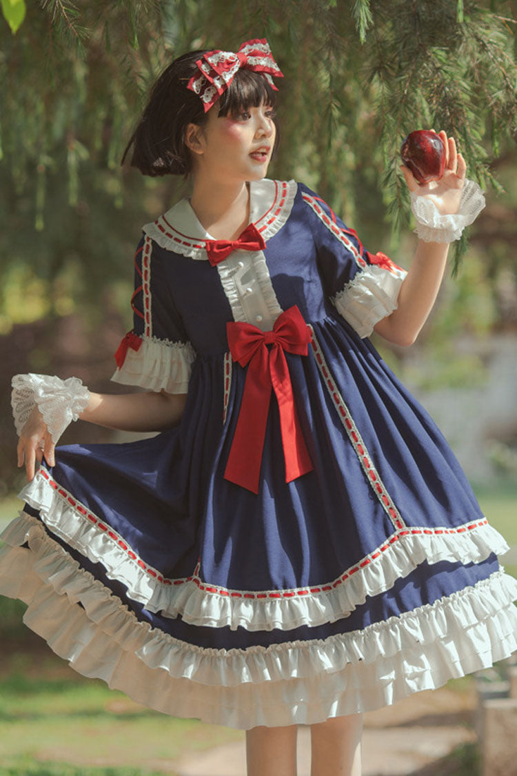 Dark Blue Short Sleeves Hime Sleeves Bowknot Multi-Layer Classic Lolita Jsk Dress - Product - 3